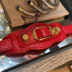 Balenciaga giant bracelet gold red leather